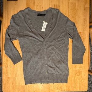 NWT New York & Company Gray V Neck 3/4 Sleeves Cardigan Sweater Size M